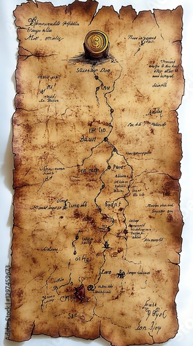 A simplified treasure map displayed vertically, labeled with incremental financial goals along a dotted path leading to a gold coin chest at the top. The cartoon style and minimal lines shine 