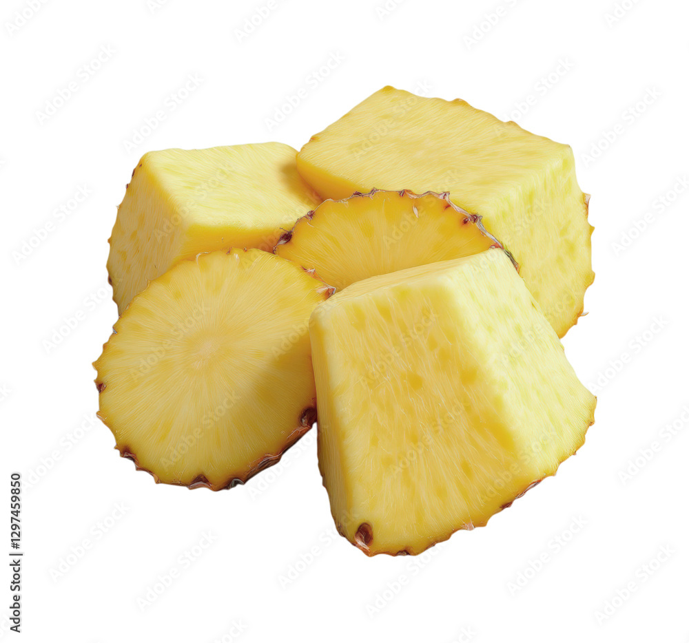 Juicy Chunks of Fresh Pineapple Showcasing Their Vibrant Color and Succulent Texture, Isolated on Transparent and White Background Juicy Chunks of Fresh Pineapple Showcasing Their Vibrant Color and Succulent Texture, Isolated on Transparent and White Background