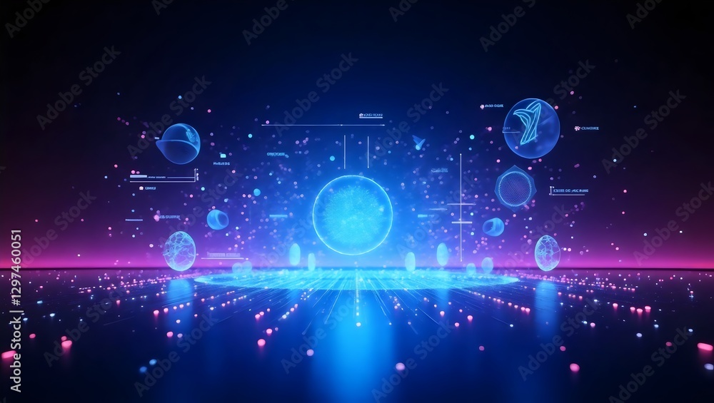 Obraz premium Futuristic Digital Cyberspace Network Interface Glowing Spheres Data