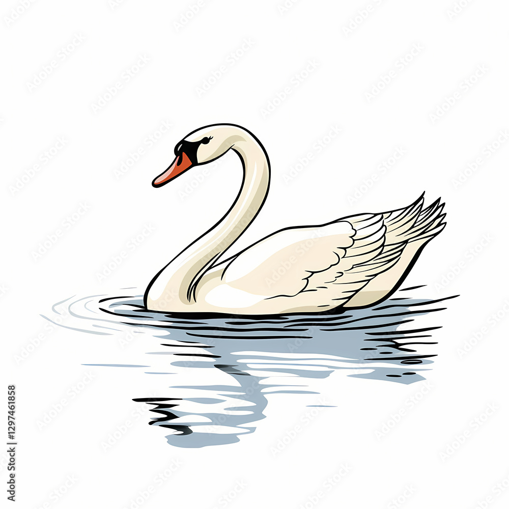 Fototapeta premium graceful swan swimming on calm lake, showcasing elegance and beauty