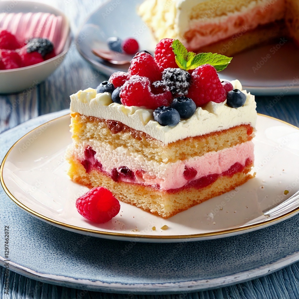 piece of cake with berries piece of cake with berries