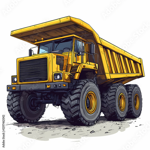 Heavy duty construction truck with large wheels and yellow body
