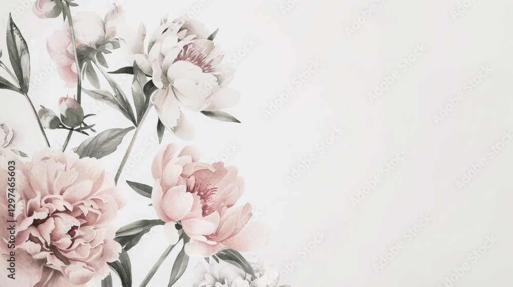 Fototapeta premium A bouquet of pink peonies template, floral background