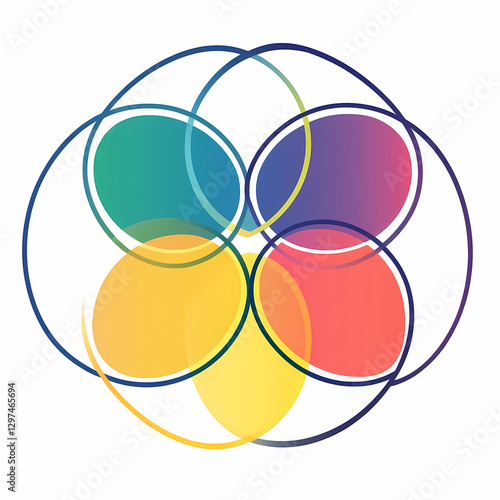Overlapping circles create colorful Venn diagram design, symbolizing unity