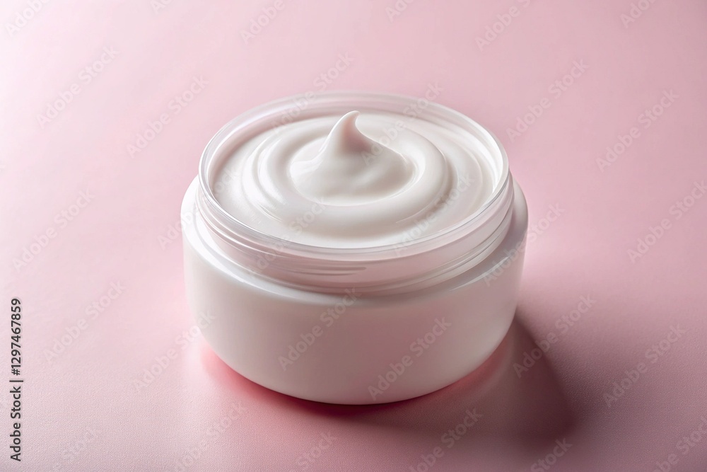 Luxurious white cream lotion, a high-end skincare indulgence, on a light pink backdrop. Luxurious white cream lotion, a high-end skincare indulgence, on a light pink backdrop.