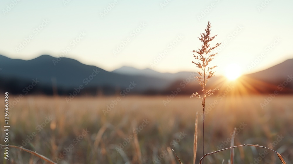 Obraz premium Golden Sunset Over Mountain Meadow