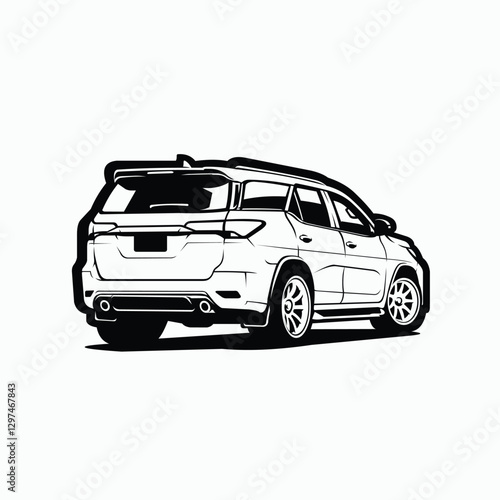 Japanese SUV Diesel Monochrome Rear View Silhouette Vector Icon Isolated