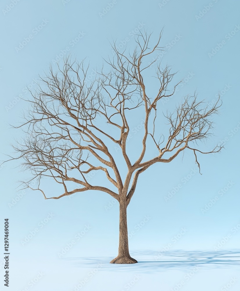 Isolated bare tree against pale blue background Isolated bare tree against pale blue background