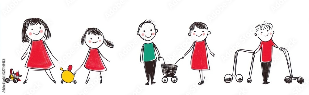 Fototapeta premium Five stick figure characters children 