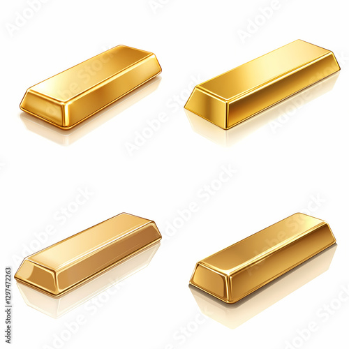 Shiny gold bars displayed from different angles with reflections