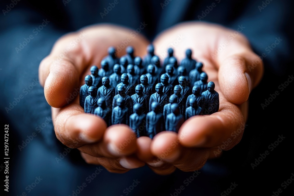 Hands Holding a Group of Miniature Figures Symbolizing Unity, Support, and Collective Effort in a Corporate or Community Environment Hands Holding a Group of Miniature Figures Symbolizing Unity, Support, and Collective Effort in a Corporate or Community Environment