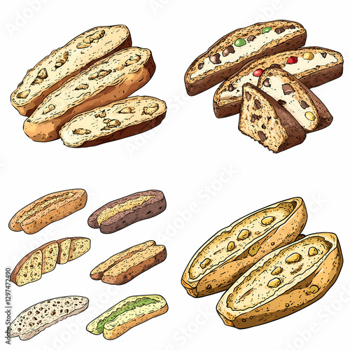Delicious traditional Italian biscotti cookies in various flavors and styles