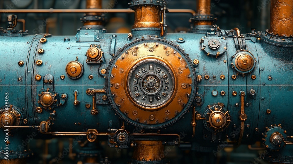 Detailed close up of a steampunk style mechanical device Detailed close up of a steampunk style mechanical device