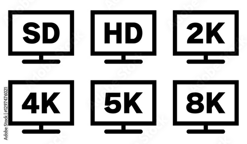 テレビ解像度のアイコン 黒