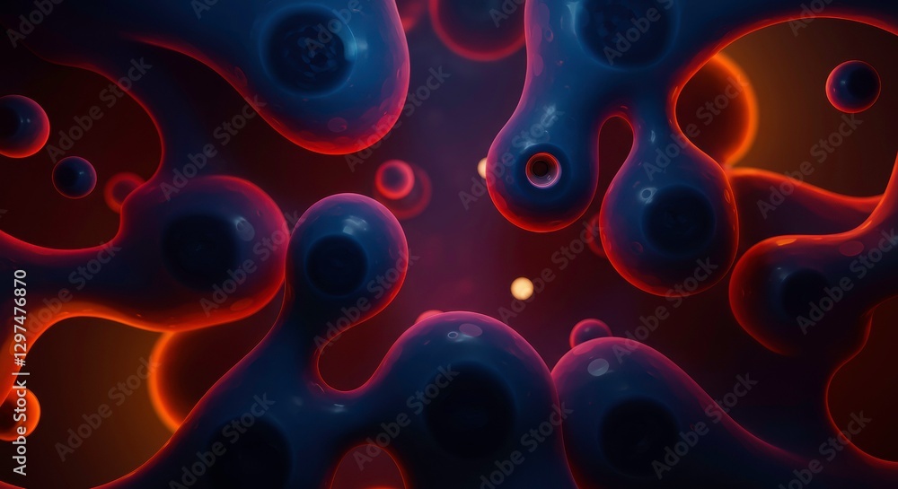 Abstract Molecular World: A captivating abstract illustration of a molecular structure, showcasing a vibrant interplay of colors and organic shapes, representing the unseen beauty of science.