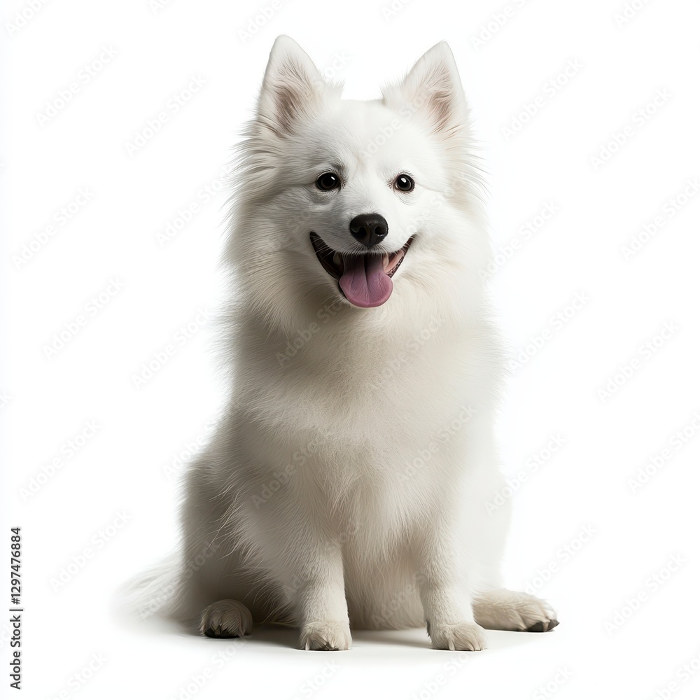 Obraz premium Cute Smiling White Dog Sitting on White Background in Studio