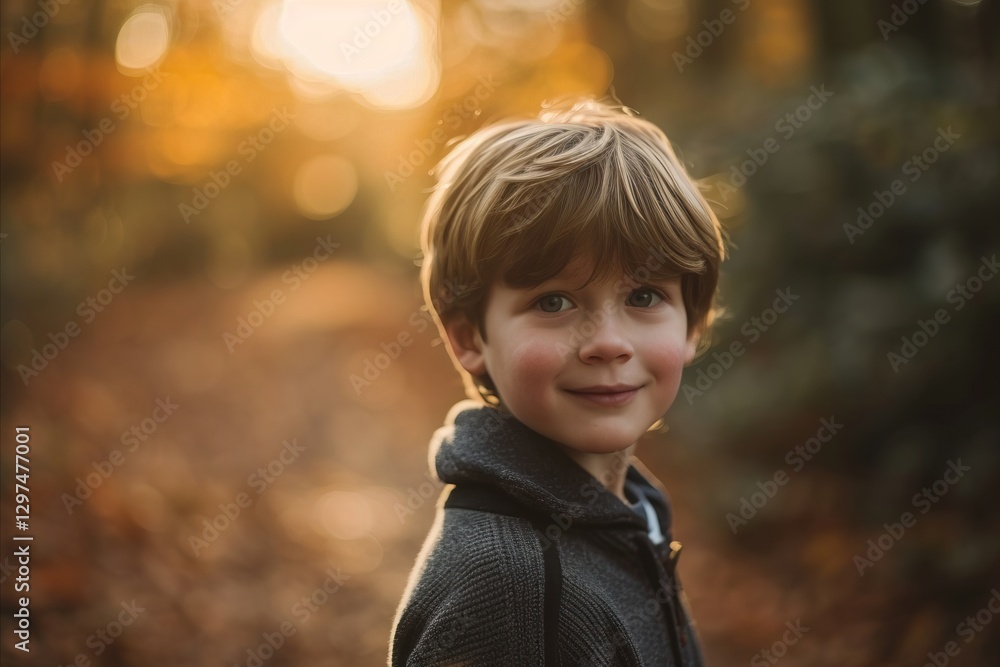 Portrait of a smiling boy in the autumn forest, outdoor shot Portrait of a smiling boy in the autumn forest, outdoor shot
