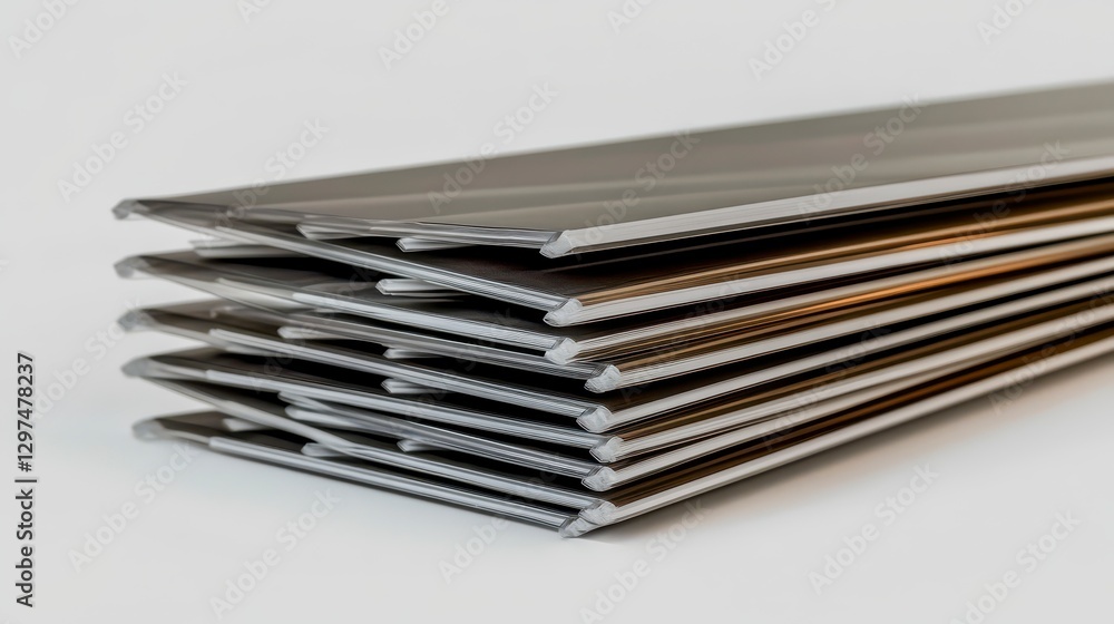 Stacked Metal Sheets on a Light Background for Industrial Use Stacked Metal Sheets on a Light Background for Industrial Use