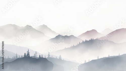 Misty Blue and Grey Mountain Range in Soft Light