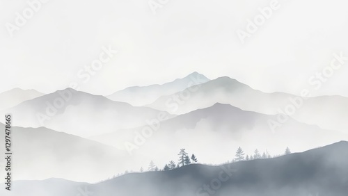 Misty Blue and Grey Mountain Range Landscape