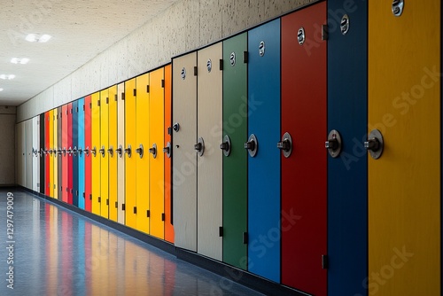 Wallpaper Mural Colorful lockers line school hallway; storage Torontodigital.ca