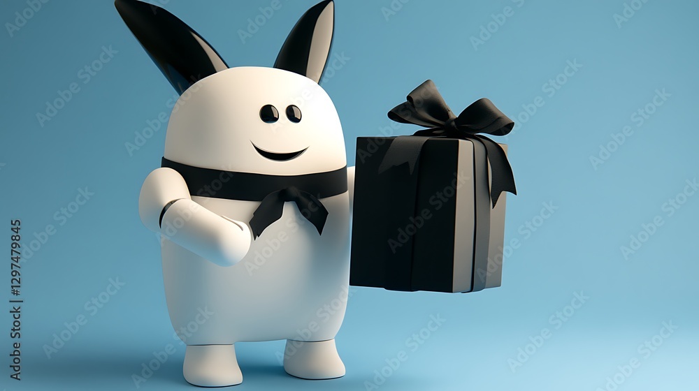 Fototapeta premium Bunny with gift box on blue background for holiday
