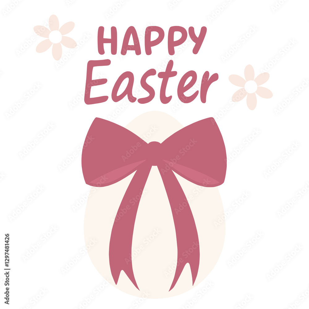 Obraz premium Cute Pink Coquette Easter egg, sweet Retro Happy Easter text, decorated with soft pastel flowers on a white background.