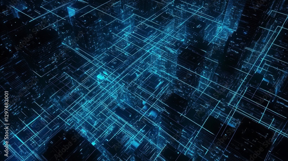 Fototapeta premium Neon City Grid Visualization