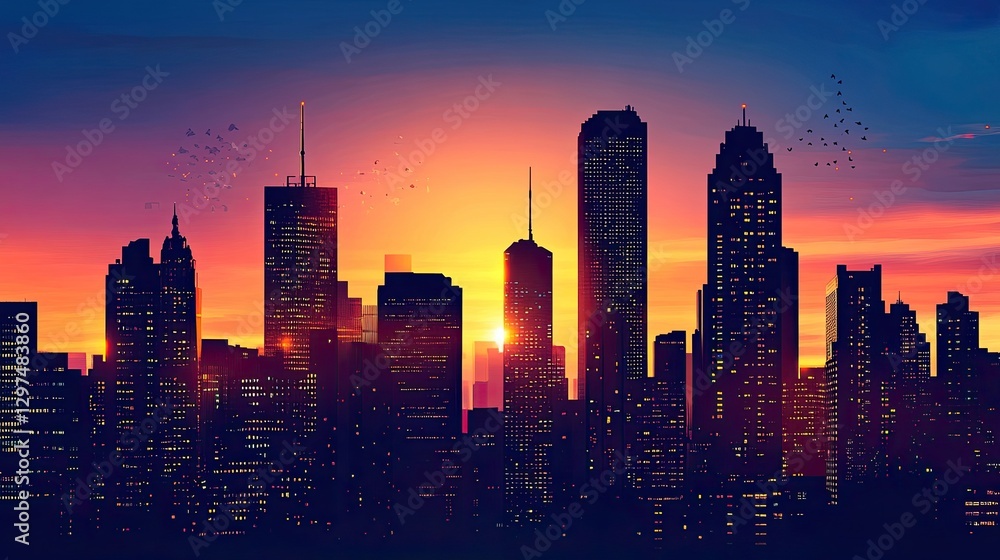 Cityscape Architecture Silhouette Against Evening Sky Cityscape Architecture Silhouette Against Evening Sky