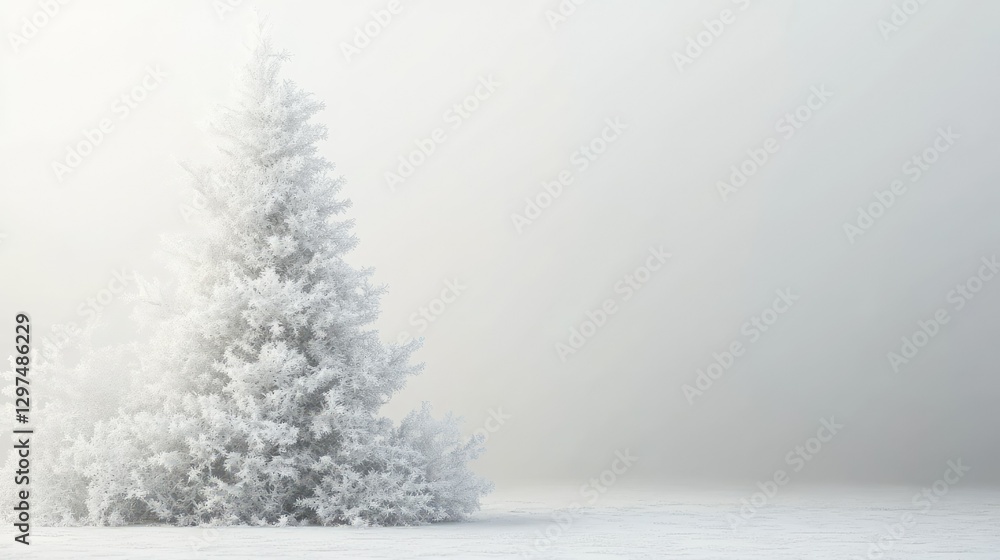 A magical white Christmas tree with snowflakes on a softly blurred background, ideal for a contemporary and elegant Christmas card design. A magical white Christmas tree with snowflakes on a softly blurred background, ideal for a contemporary and elegant Christmas card design.