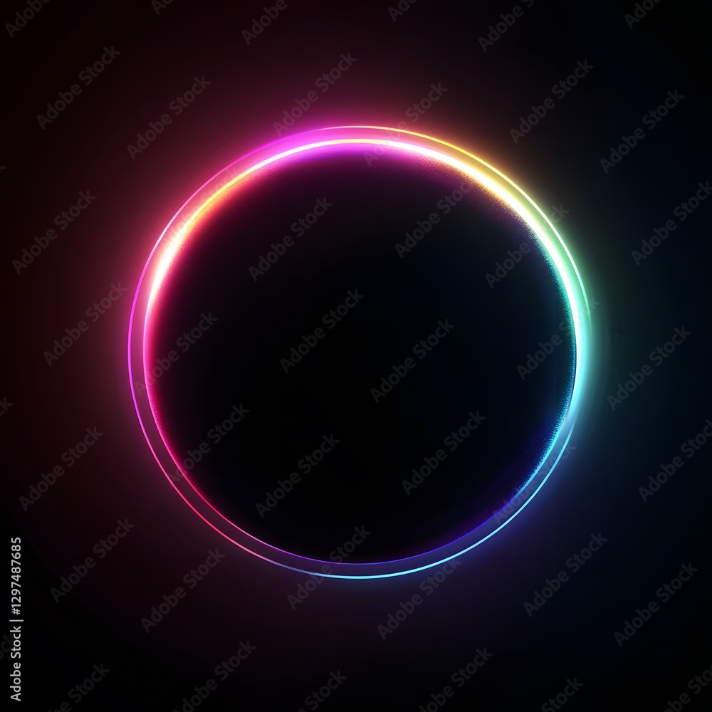 A vibrant neon colored circle illuminated against a dark background A vibrant neon colored circle illuminated against a dark background