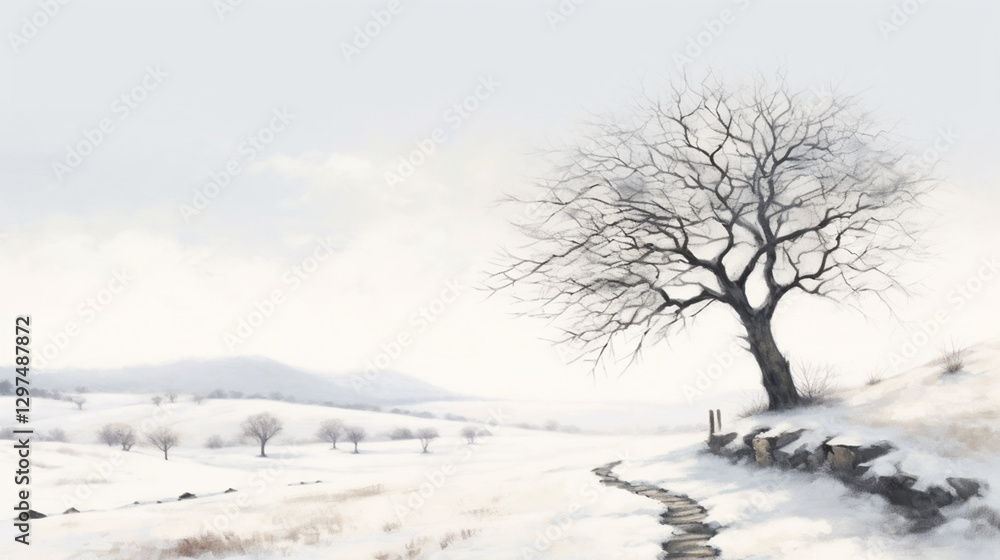 Fototapeta premium fields and mountains covered with snow 