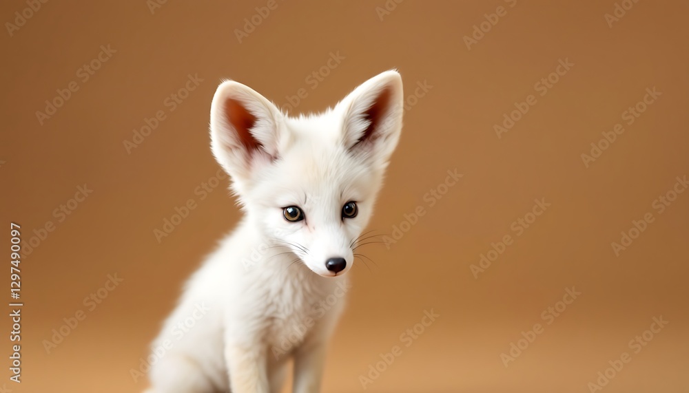 Fototapeta premium Adorable White Fox Kit: A Portrait of Purity