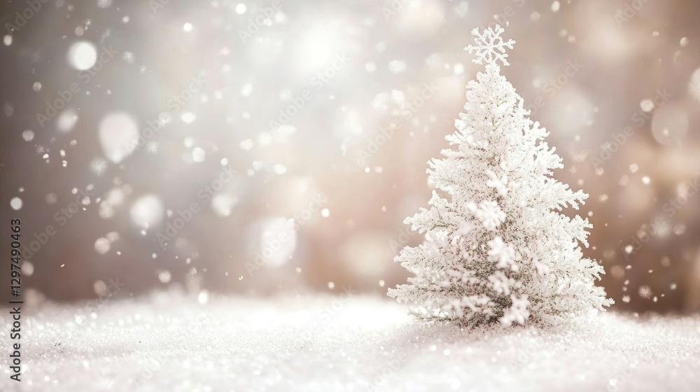 A peaceful and elegant Christmas card featuring a white Christmas tree with snowflakes, set against a softly blurred background for a festive effect. A peaceful and elegant Christmas card featuring a white Christmas tree with snowflakes, set against a softly blurred background for a festive effect.