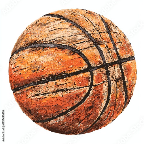 A weathered and textured basketball that conveys a sense of history and love for the game. Perfect for sports-themed projects or as a symbol of resilience and dedication. photo