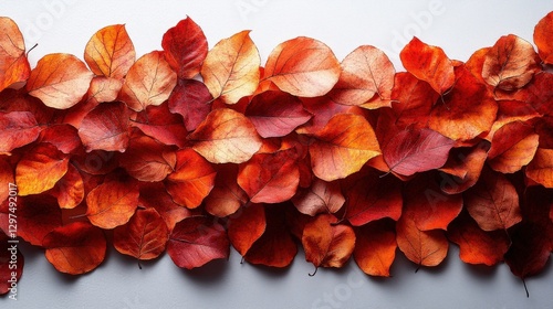 Autumn Red And Orange Leaves Border On Gray Background photo