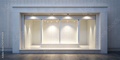 Modern minimalist blank store window display mockup with adjustable lighting