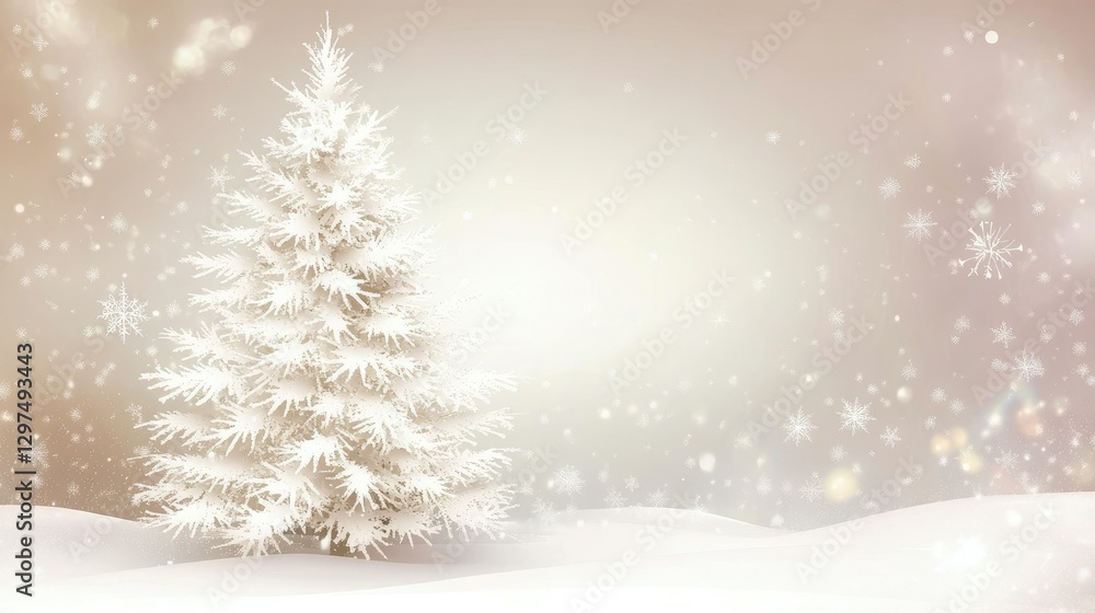 A serene Christmas card featuring a snowy white Christmas tree with snowflakes, set against a blurred festive background, ideal for holiday wishes. A serene Christmas card featuring a snowy white Christmas tree with snowflakes, set against a blurred festive background, ideal for holiday wishes.