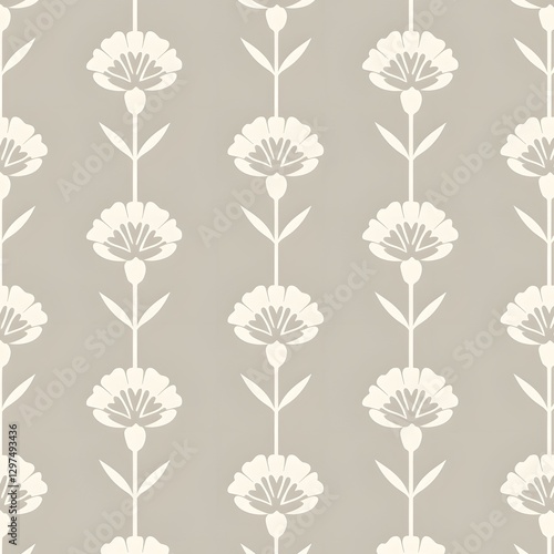 Simple repetitive floral pattern of white flowers on a beige background