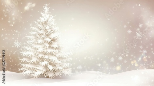 Wallpaper Mural A serene Christmas card featuring a snowy white Christmas tree with snowflakes, set against a blurred festive background, ideal for holiday wishes. Torontodigital.ca