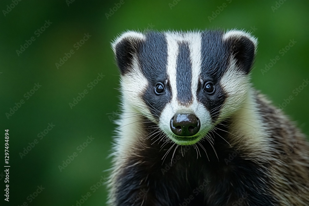 Eurasian badger portrait, forest background, wildlife Eurasian badger portrait, forest background, wildlife