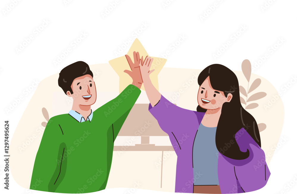 Fototapeta premium Couple high five sucessful business.eps