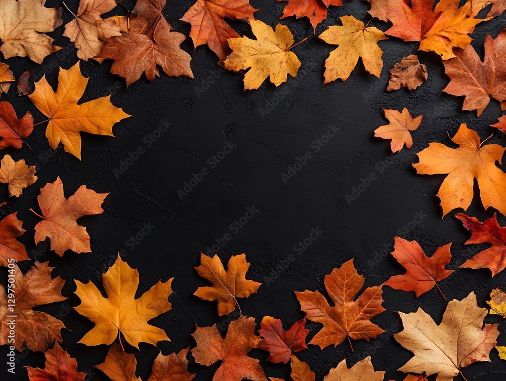 Autumn leaves on dark background for promotion Autumn leaves on dark background for promotion
