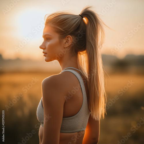 Beautiful Woman Jogging at Sunset with Glowing Light Trails, Bokeh Lights & Stardust—Empowerment & Motivation, 