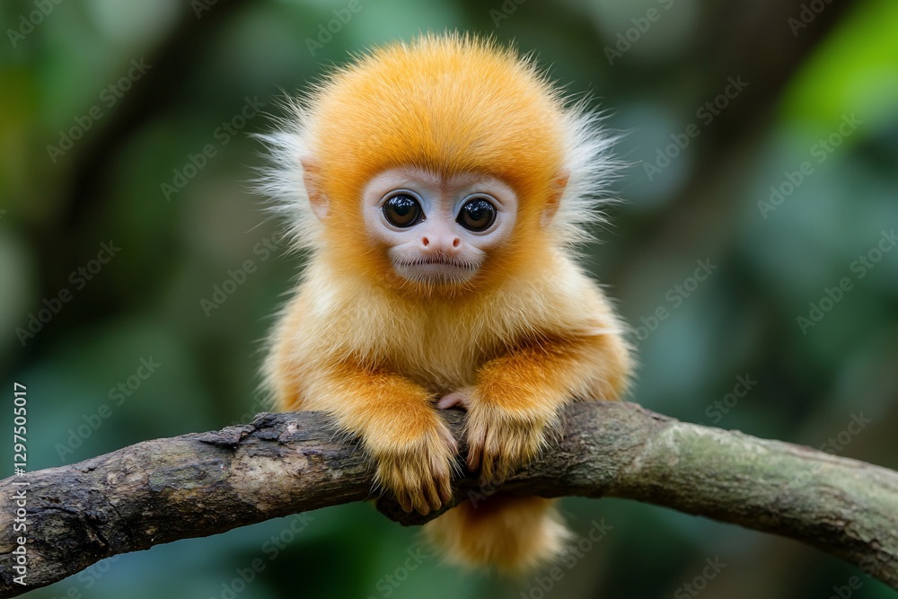 Golden monkey baby, forest branch, cute, wildlife Golden monkey baby, forest branch, cute, wildlife