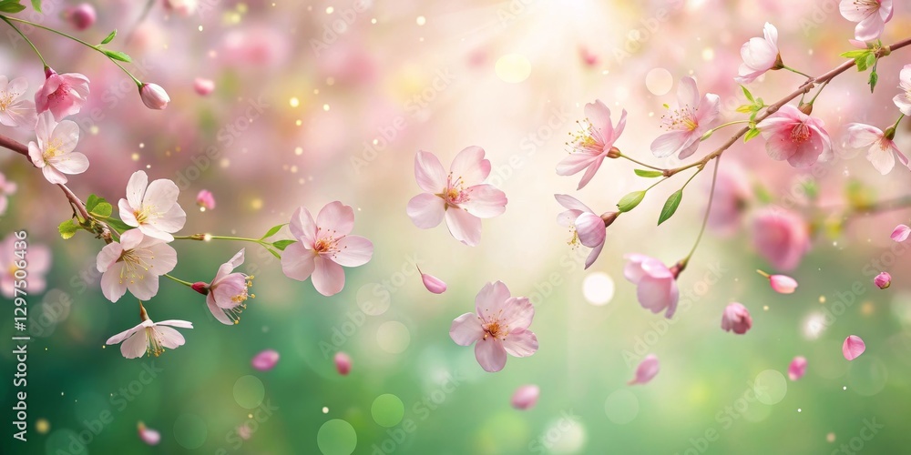Fototapeta premium Delicate Pink Blossoms Dancing on a Gentle Breeze, a Springtime Symphony of Petals and Light