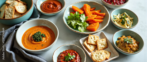Wallpaper Mural Colorful display of assorted appetizers and dips on a table Torontodigital.ca
