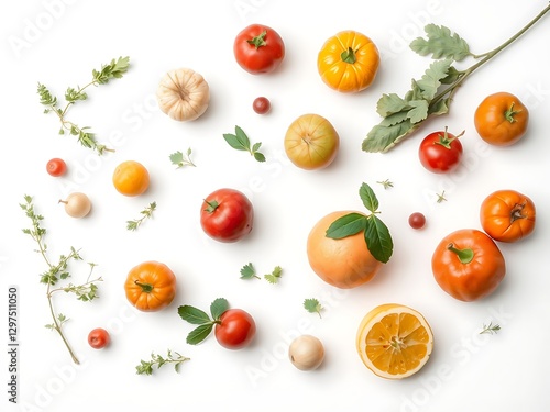 Wallpaper Mural Food and salad concept with raw ingredients flat lay on white background for healthy eating  
 Torontodigital.ca