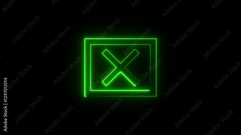 Cross mark animation by blue neon icon on black background. Cross mark animation by blue neon icon on black background.