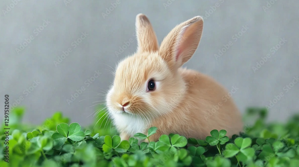 Fototapeta premium Adorable Baby Bunny in Clover Patch